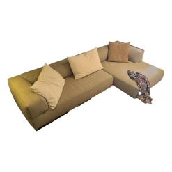 Ecksofa Perry Stoff Elettra 202 Grau Keder Gros Grain 142 Grau Braun Füße Silber Inklusive Kissen