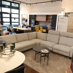 Ecksofa Radioso 290BB290 Stoff Wembley Angora Beige Füße Stahl Black 01 Schwarz Lackiert Mit Nackenstütze