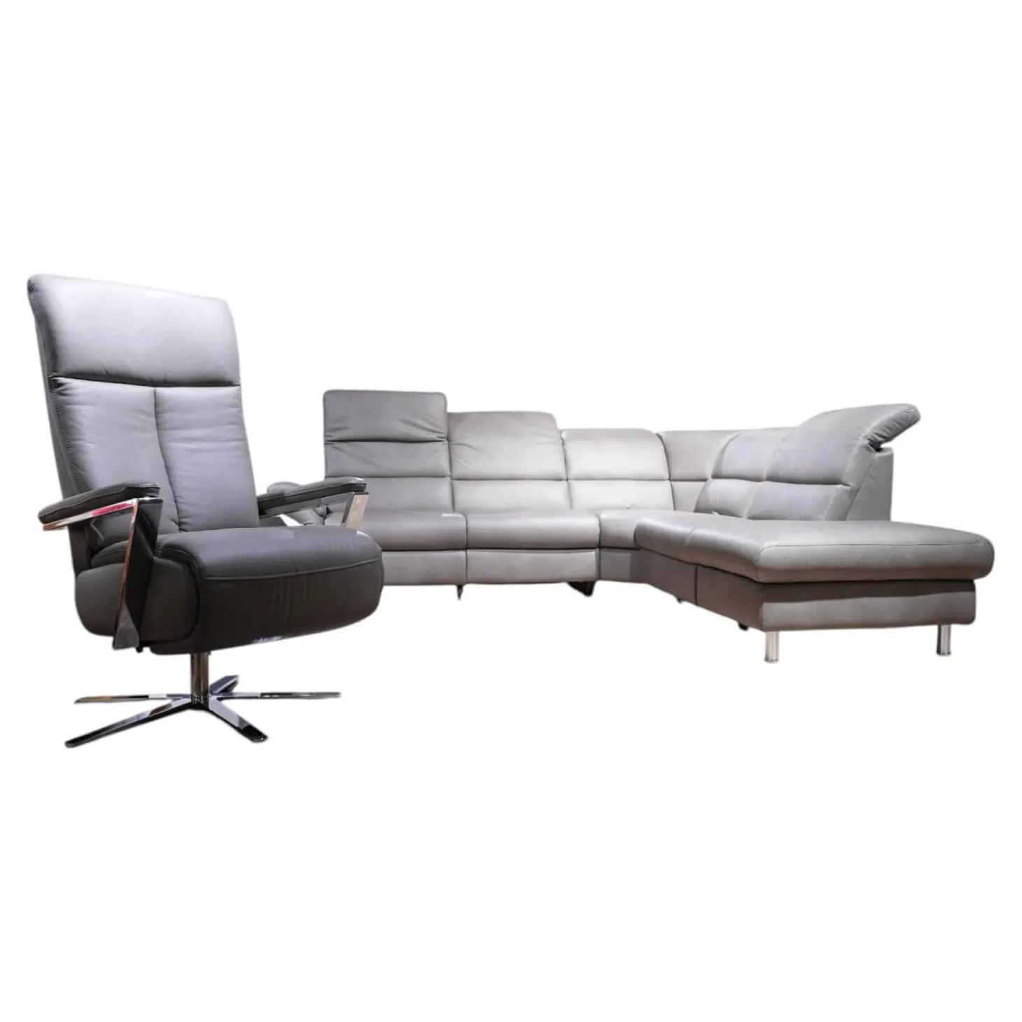 Ecksofa Relaxa 5 5 Leder Evita Smoke Grau Fuß Alusäulen Inklusive Drehsessel Komfort 3.0