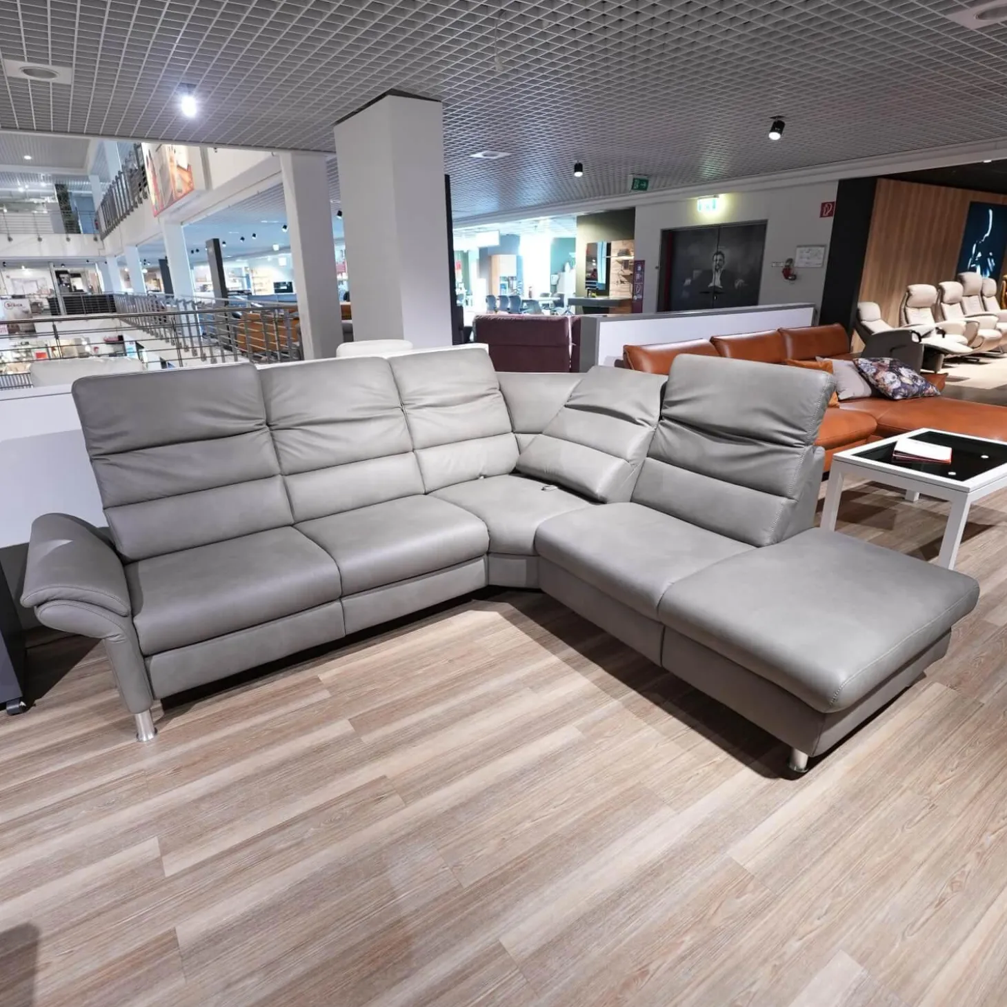 Ecksofa Relaxa 5 5 Leder Evita Smoke Grau Fuß Alusäulen Inklusive Drehsessel Komfort 3.0