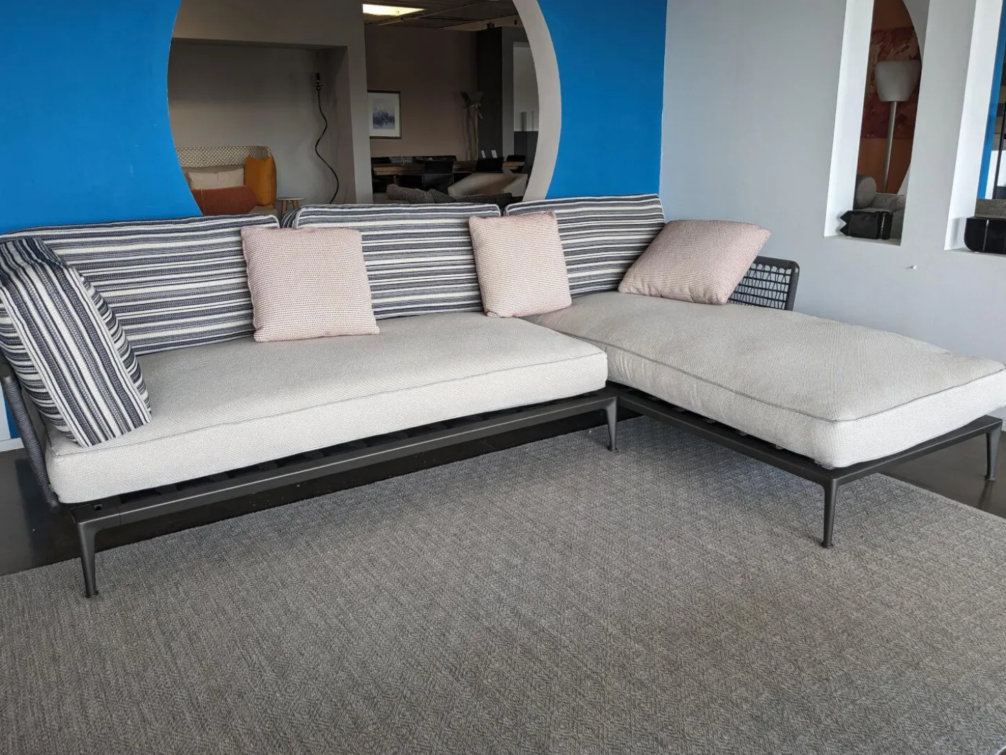 Ecksofa Ribes Outdoor Stoff Elisir Nature mit 7 Kissen