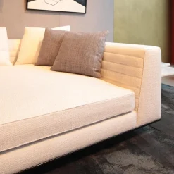 Ecksofa Roger Suite Spring Stoff Natte 01 Bianco Beige Mit Kissen und Ablage aus Palisander