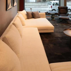 Ecksofa Roger Suite Spring Stoff Natte 01 Bianco Beige Mit Kissen und Ablage aus Palisander