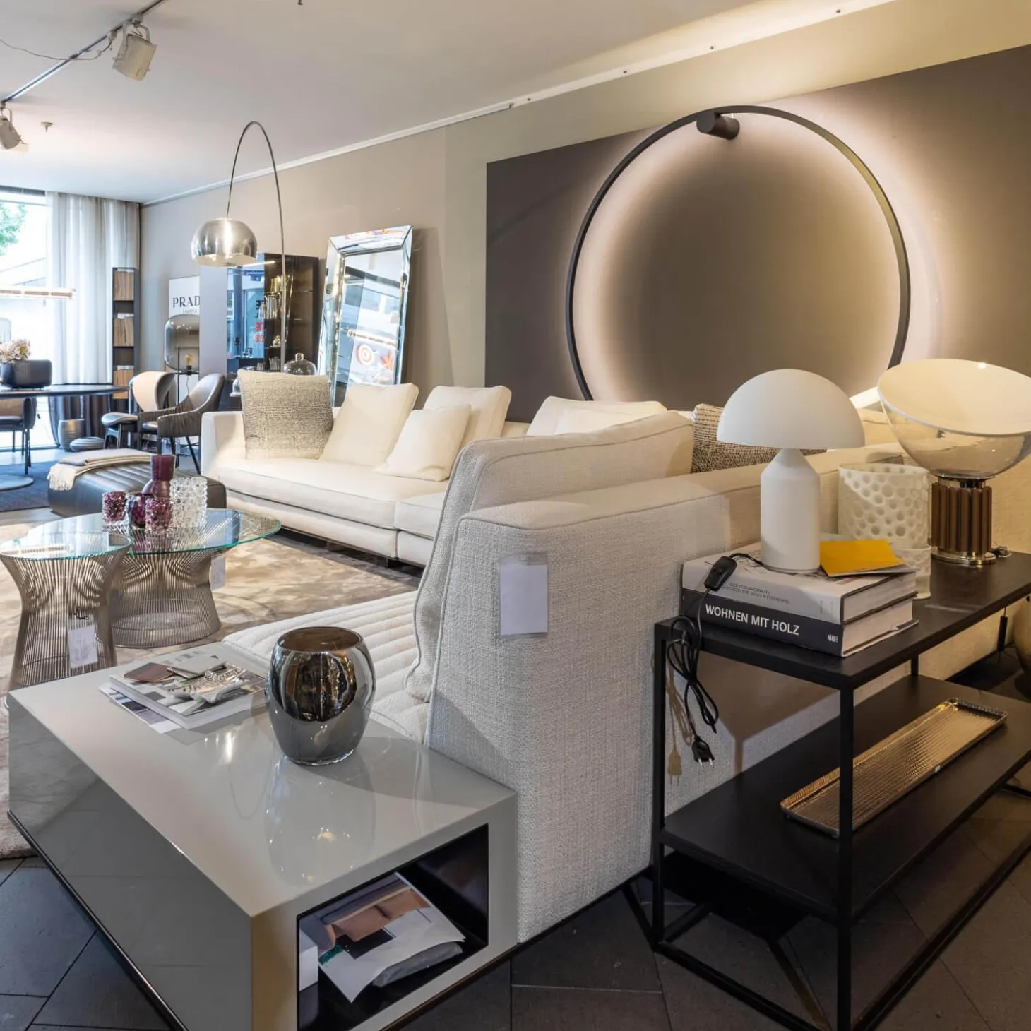 Ecksofa Roger Suite Spring Stoff Natte 01 Bianco Weiß Case Lackiert Ghiaccio mit gleichfarbigen Kissen