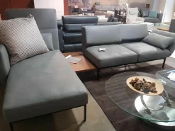 Ecksofa Roro Leder Taron Grau Mit Andocktisch Nussbaum Geölt