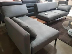 Ecksofa Roro Leder Taron Grau Mit Andocktisch Nussbaum Geölt