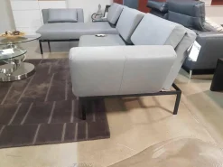 Ecksofa Roro Leder Taron Grau Mit Andocktisch Nussbaum Geölt