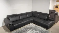 Ecksofa Sacramento Dickleder Torero Nero Schwarz Gestell Metall Füße Metall Chrom