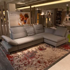 Ecksofa Select Venus Plus Stoff Q2 Ocean W82 22 Grey Grau Fuß Metall Matt Gebürstet Mit Kissen