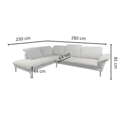 Ecksofa Sherry Stoff W60 21 Silver Grau Fuß Metall FP6 M95 Anthrazit Mit Kopfstützenverstellung