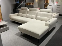 Ecksofa SO 3600 Stoff Calido Natur SG2 Metallfuß Schwarz mit Kissen und Sitztiefenverstellung