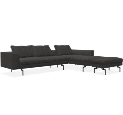 Ecksofa Sofagruppe Mell Lounge Stoff 9206 Braungrau Füße Schwarz mit Hocker
