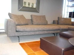 Ecksofa Sofagruppe Mell Lounge Stoff 9206 Braungrau Füße Schwarz mit Hocker