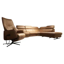 Ecksofa Spektra 1180 Leder 24 Wüste Braun Metallkufe Metall Anthrazit Mit Verstellung Und Sessel