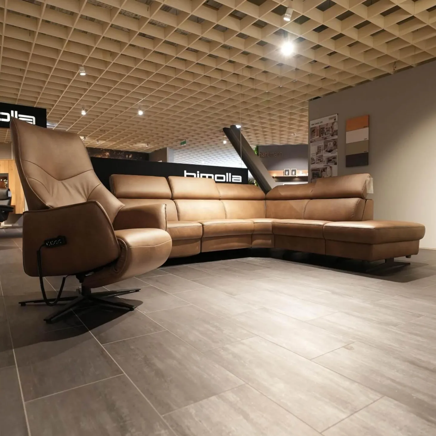 Ecksofa Spektra 1180 Leder 24 Wüste Braun Metallkufe Metall Anthrazit Mit Verstellung Und Sessel