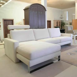 Ecksofa System Plus Stoff Leder Weiß Kufe Chrom Mit Kopfstütze