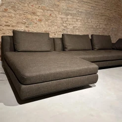 Ecksofa Tama Living Stoff B&B Spora 2038350 Braun Super Kufen Massivholz Eiche Weiß Alurahmen Bronze