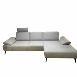 Ecksofa Theodor Stoff Catona Beige mit motorischer Verstellung und 1 Kopfstütze