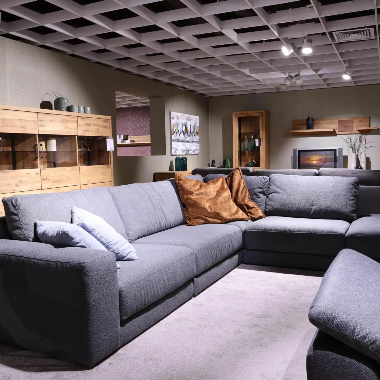 Ecksofa Toronto Stoff Angola 4 Grau Mit Kissen