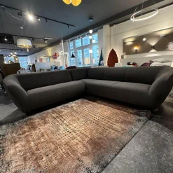 Ecksofa Turia Stoff Monza 84 Grau Füße Epoxy Lack Schwarz
