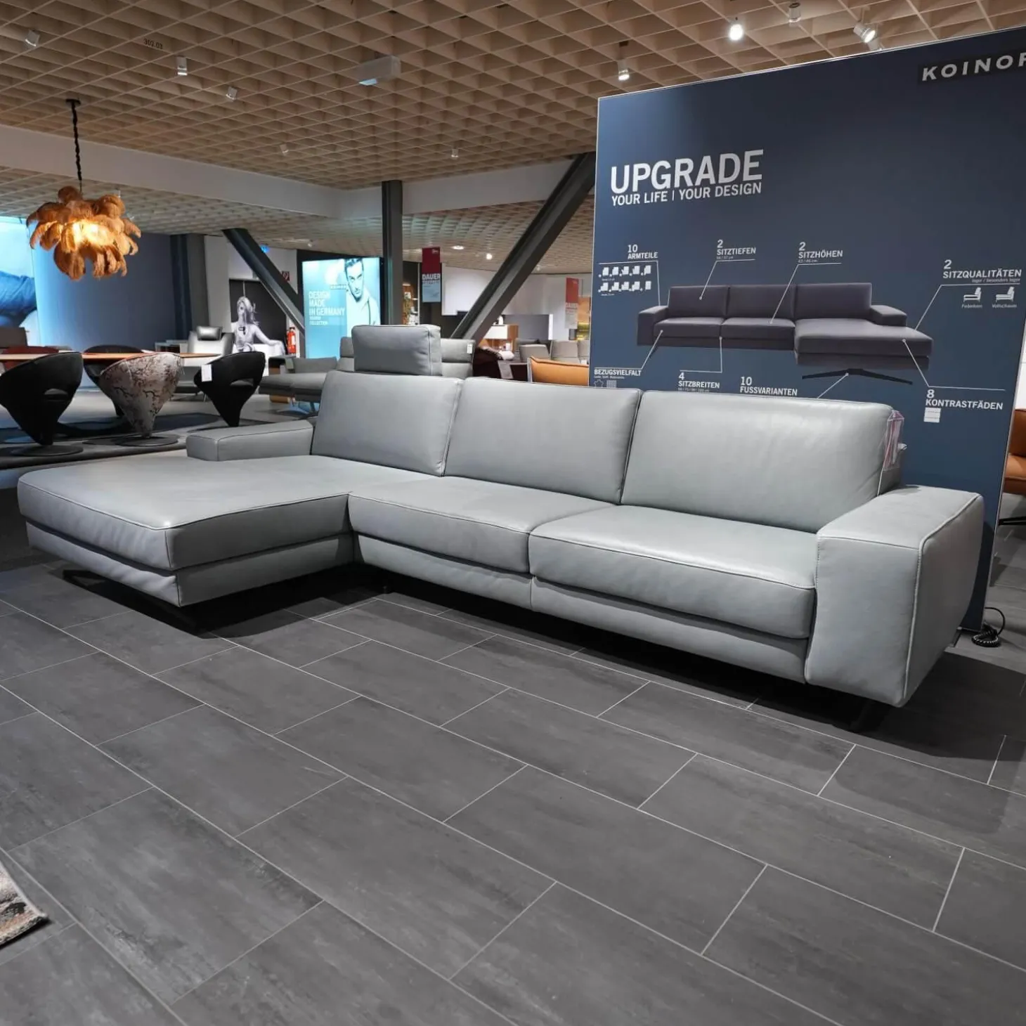 Ecksofa Upgrade Leder B-Toro Colorado Faden 0321 Hellgrau