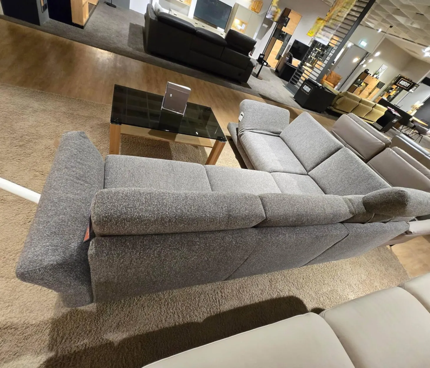 Ecksofa Upgrade Stoff 10 Calypso 27 Grau Schwertkufe Aluminium Bronziert Mit Schwenkbarer Armlehne