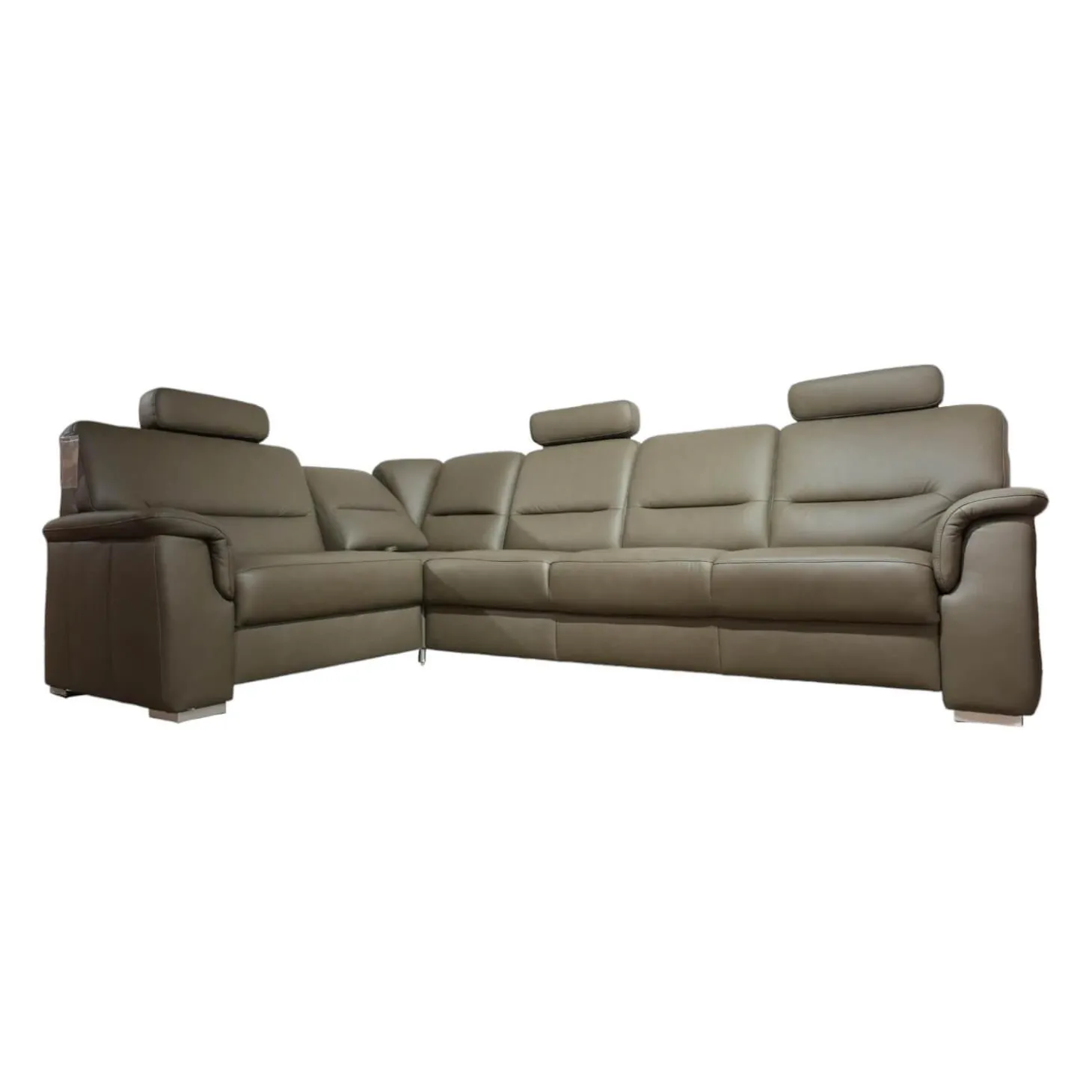 Ecksofa Urbino Leder Vivre Smoke Grau Füße Aluminium Inklusive Kopfstütze