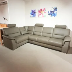 Ecksofa Urbino Leder Vivre Smoke Grau Füße Aluminium Inklusive Kopfstütze