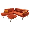 Ecksofa Valentina Inklusive Hocker Bezug Fusion 36 Farbton Carmine Rot Fuß Metall MR1 Schwarz Mit Kissen