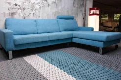 Ecksofa Variant Stoff 14 Wollny HellblauFüße Chrom mit Kopfstütze