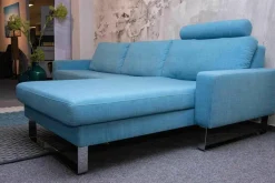 Ecksofa Variant Stoff 14 Wollny HellblauFüße Chrom mit Kopfstütze