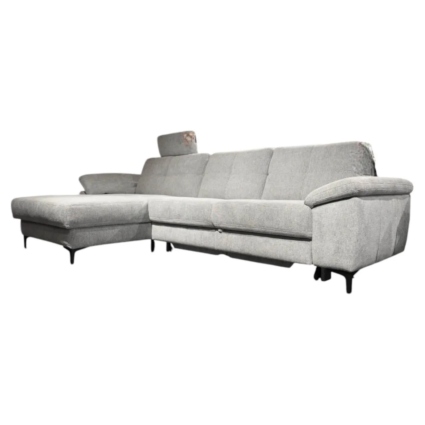 Ecksofa Viva 246 Stoff Famous Frost Grey Grau Metallfuß 865 Schwarz Matt Inklusive Kopfstütze