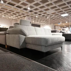 Ecksofa Viva 246 Stoff Famous Frost Grey Grau Metallfuß 865 Schwarz Matt Inklusive Kopfstütze