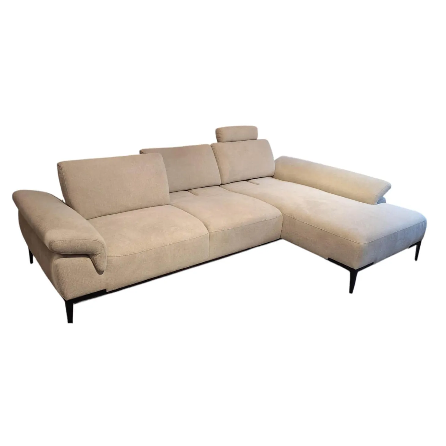 Ecksofa Wave Stoff Wandoo Naturelle Beige Füße Schwarz Lackiert