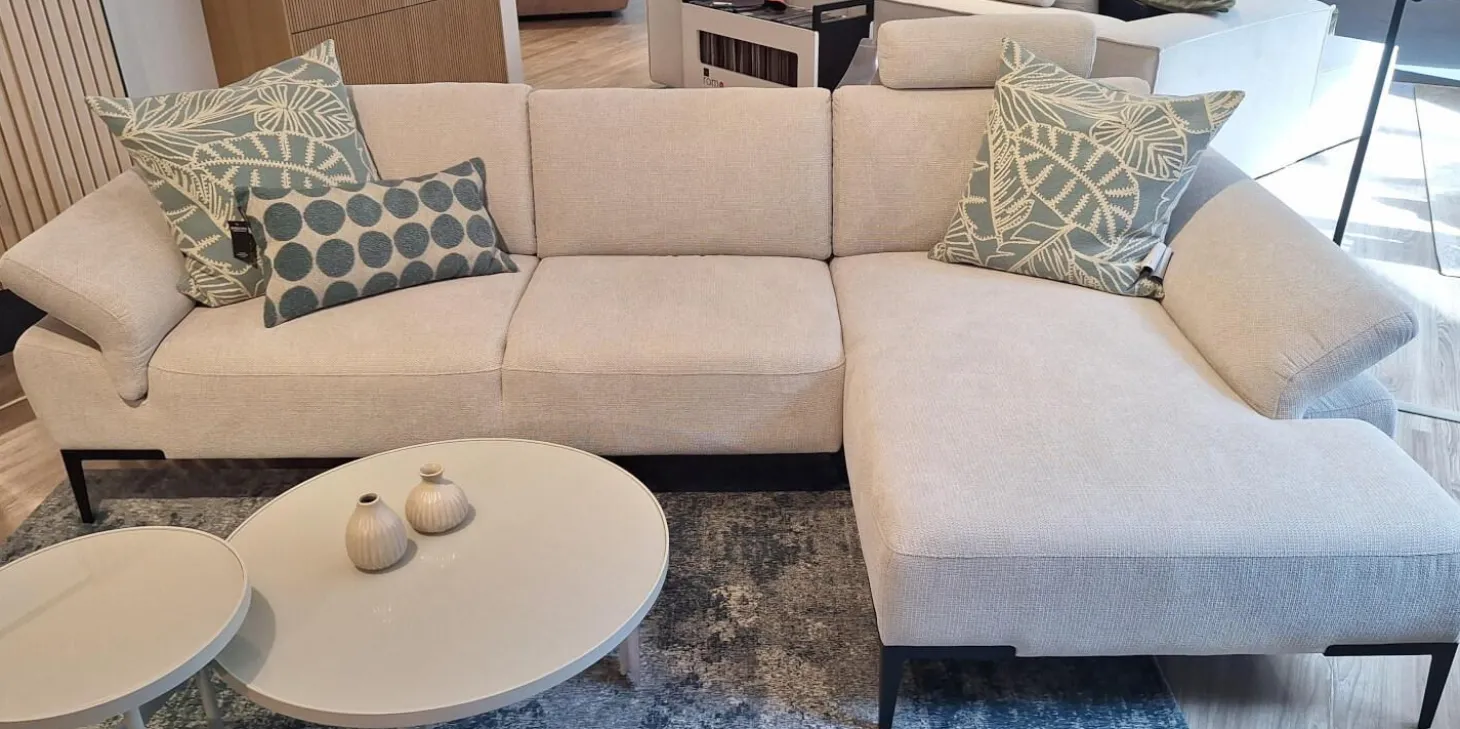 Ecksofa Wave Stoff Wandoo Naturelle Beige Füße Schwarz Lackiert