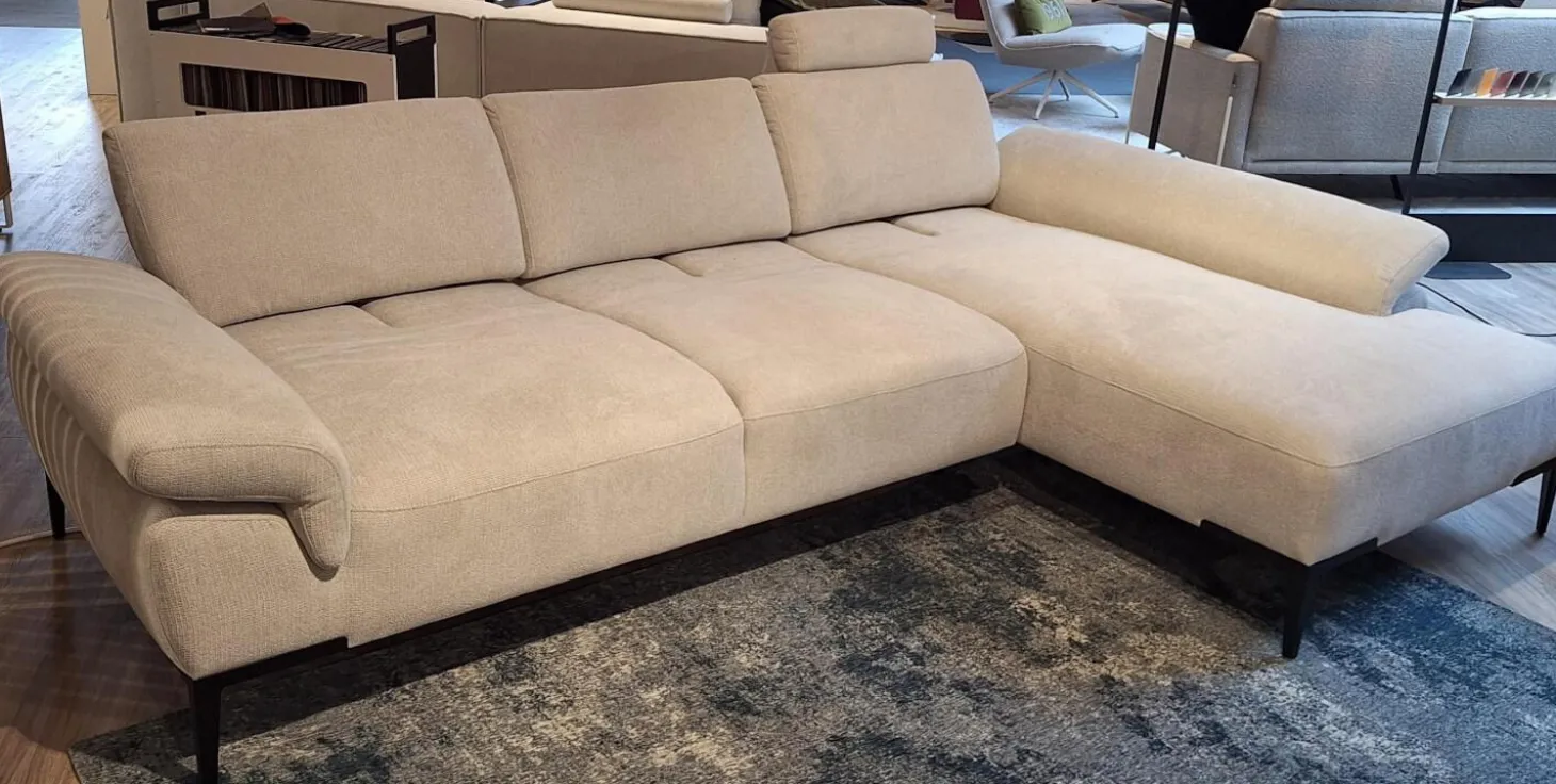 Ecksofa Wave Stoff Wandoo Naturelle Beige Füße Schwarz Lackiert