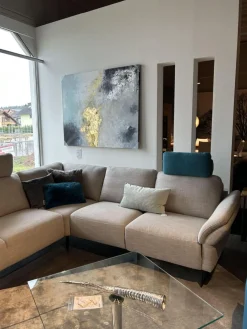 Ecksofa Wohnlandschaft Barcley Stoff City IV 84 Clay Grau Metallfüße Schwarz Mit Klappbarer Armlehne