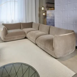 Ecksofa Wohnlandschaft Jalis 21 Stoff Cord 9077 Nougat Hellbrau Nahtband 5097 Kitt