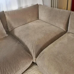 Ecksofa Wohnlandschaft Jalis 21 Stoff Cord 9077 Nougat Hellbrau Nahtband 5097 Kitt