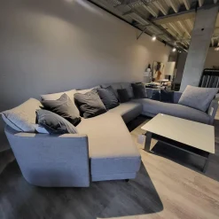 Ecksofa Wohnlandschaft Onda Bezug Stoff 05.464 Eisengrau Füße Massivholz Eiche Schwarz Gebeizt Inklusive Kissen