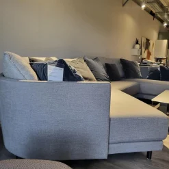 Ecksofa Wohnlandschaft Onda Bezug Stoff 05.464 Eisengrau Füße Massivholz Eiche Schwarz Gebeizt Inklusive Kissen