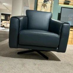 Einzelsessel Schillig MR 2490 Leder Z73/28 Blue Blau Gestell Stahl Nickel Satiniert