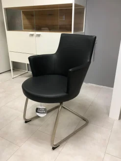 Einzelstuhl Marta Leder Schwarz mit Drehfunktion
