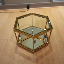 4er Ensemble Couchtisch Sax Platte Klarglas Metallrahmen Mit Gold-Finish