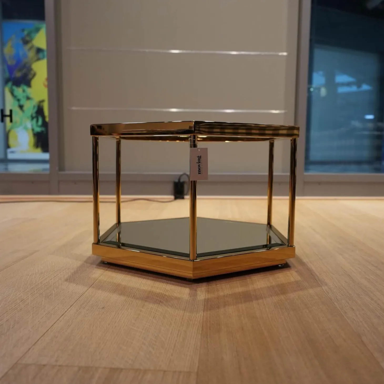 4er Ensemble Couchtisch Sax Platte Klarglas Metallrahmen Mit Gold-Finish