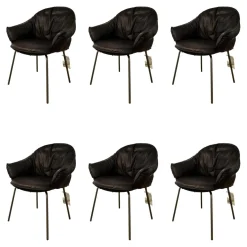 6er Set Armchair Marie Leder Adora Canelo 95007 Schwarz 4 Fuß Stahlgestell Bronze Lasur Schwarz