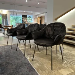 6er Set Armchair Marie Leder Adora Canelo 95007 Schwarz 4 Fuß Stahlgestell Bronze Lasur Schwarz