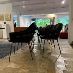 6er Set Armchair Marie Leder Adora Canelo 95007 Schwarz 4 Fuß Stahlgestell Bronze Lasur Schwarz