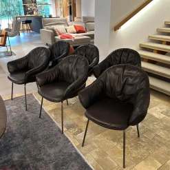 6er Set Armchair Marie Leder Adora Canelo 95007 Schwarz 4 Fuß Stahlgestell Bronze Lasur Schwarz