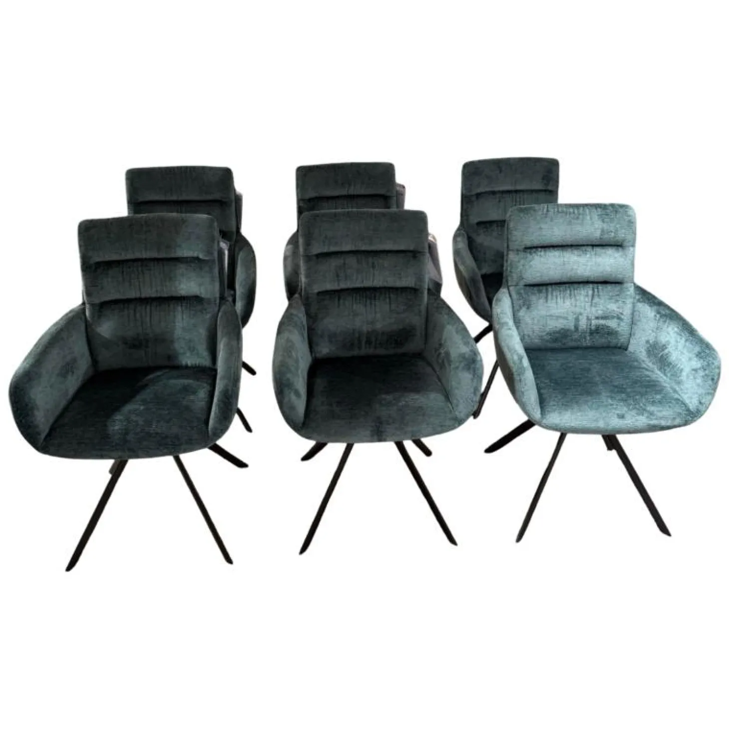 6er Set Armlehnenstuhl Felia Stoff A Petrol Blau Drehgestell Metall Anthrazit Matt